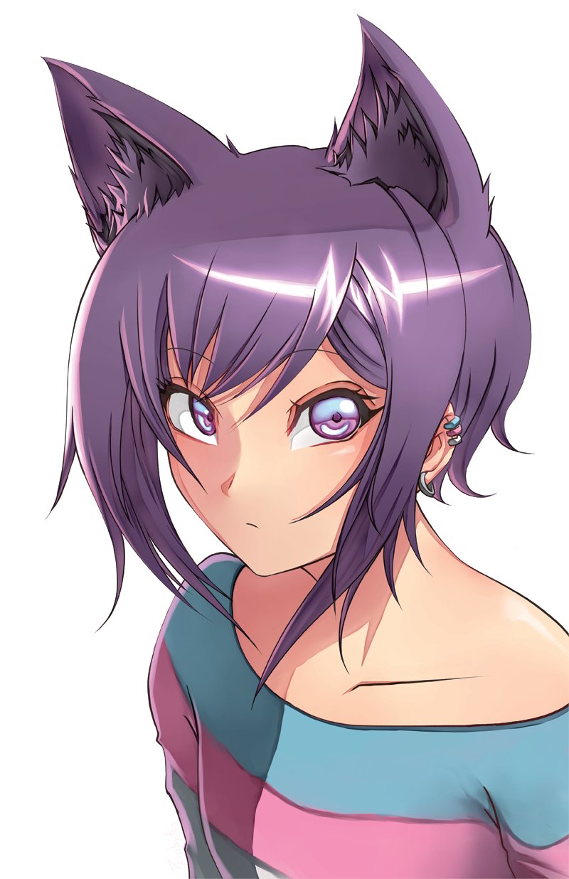 原创、帕斯（黑发猫人） 1名女孩 兽耳毛 兽耳 腋窝褶皱 手放在身体两侧