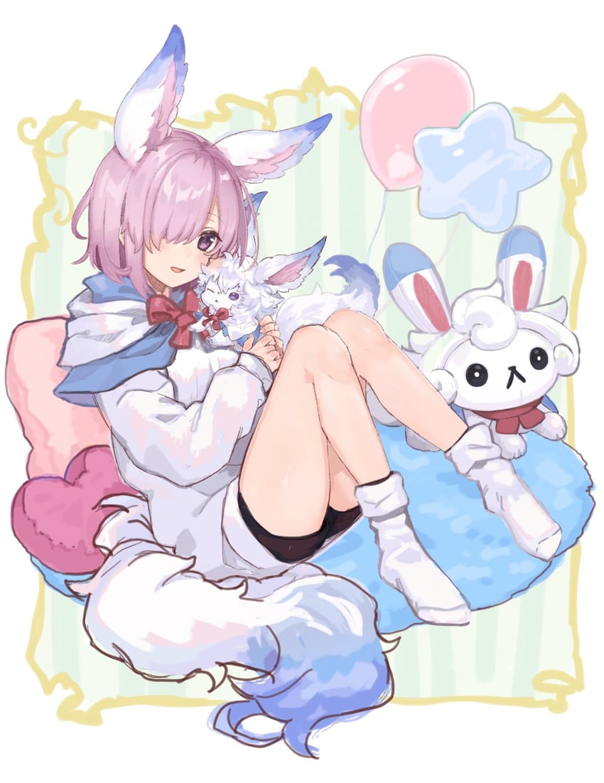 Fate/Grand Order、Fate系列、芙芙(Fate) 1名女孩 兽耳 气球 黑色短裤 脸红