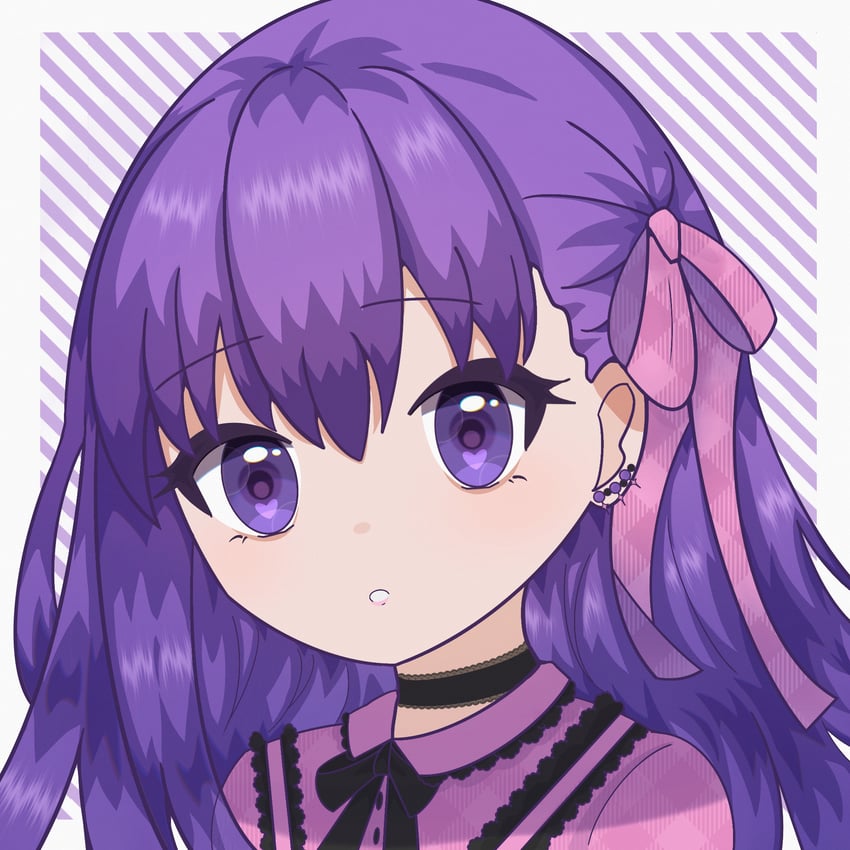 Fate/stay night、Fate系列、间桐樱 1名女孩 黑色项圈 项圈 斜条纹背景 连衣裙