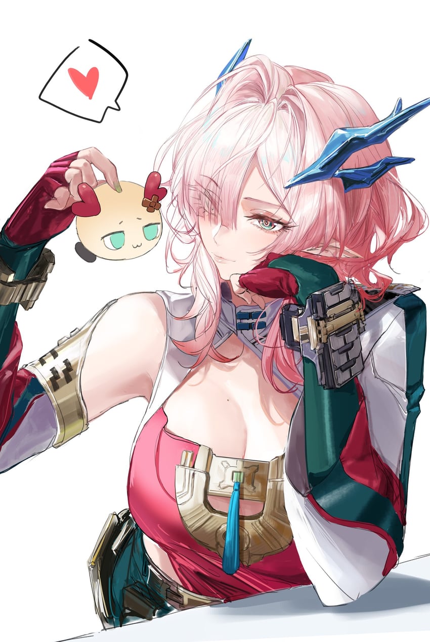 明日方舟、明日方舟：终末地、弥伏 (明日方舟) 1名女孩 水色瞳 蓝角 乳房 乳沟