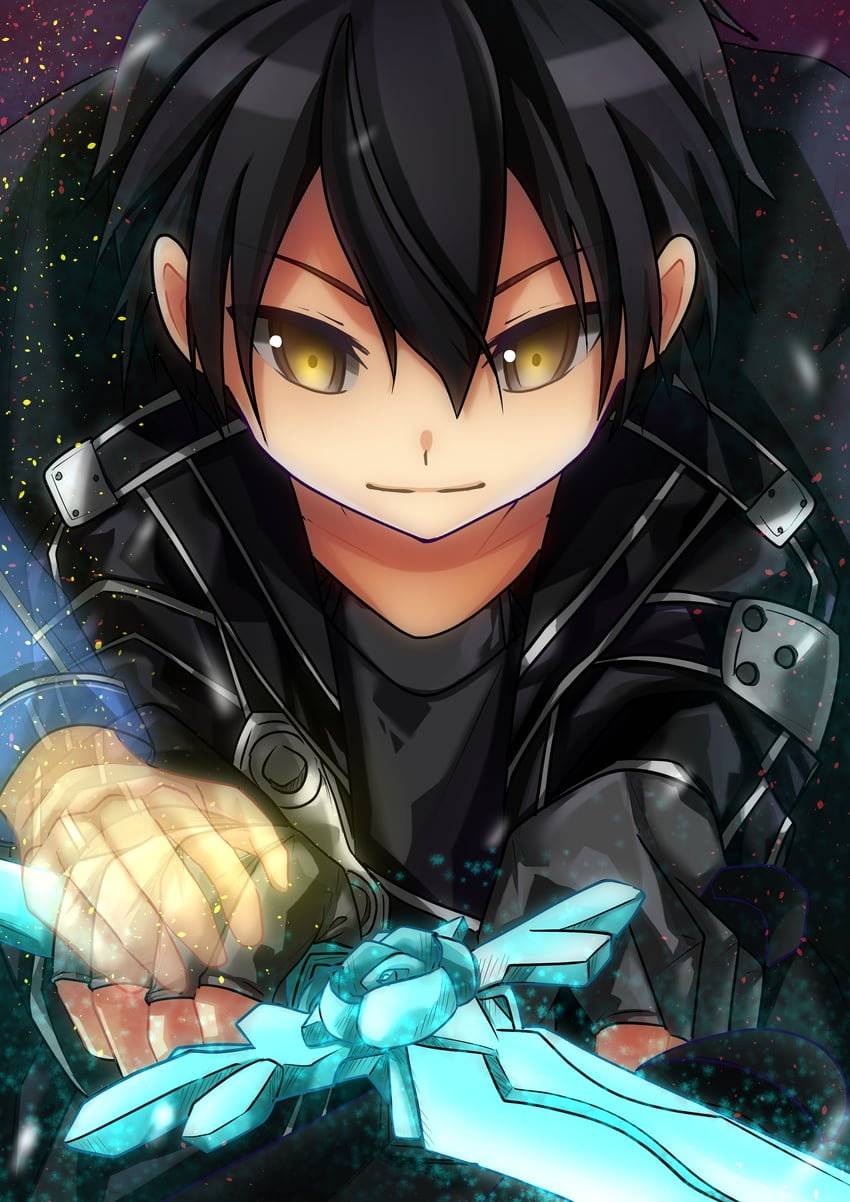 刀剑神域、刀剑神域：Alicization、刀剑神域：爱丽丝篇 异界战争 1名男孩 黑色大衣 黑色手套 黑发 蓝色夹克