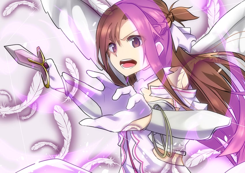 刀剑神域、刀剑神域：Alicization、刀剑神域：爱丽丝篇 异界战争 1名女孩 替代乳量 (变小) 天使翅膀 铠甲 attacking viewer