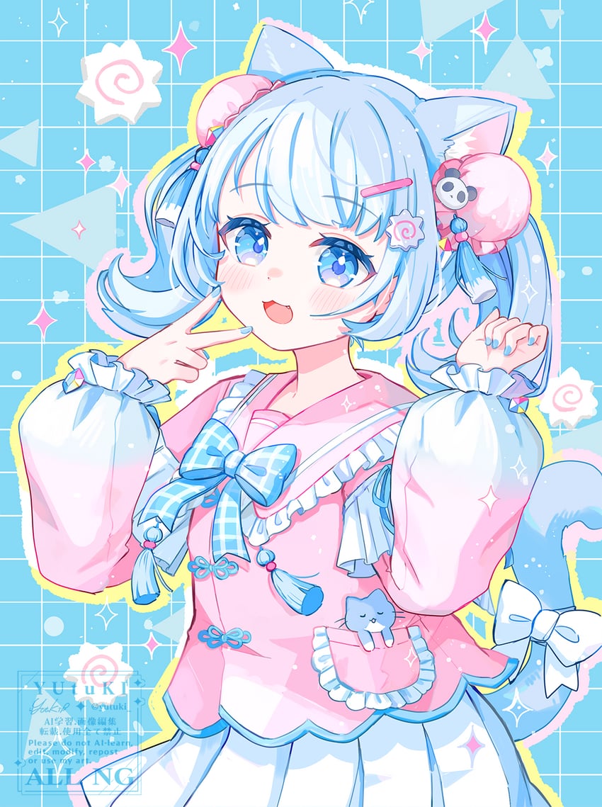 原创 1名女孩 猫脸笑 :D 兽耳毛 兽耳
