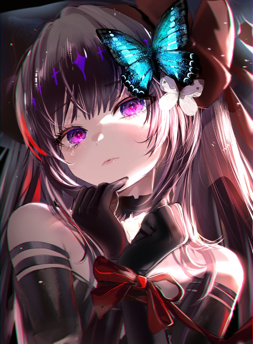 魔法少女小圆、魔法少女小圆：叛逆的物语、晓美焰 1名女孩 露肩 黑色手套 黑发 束缚