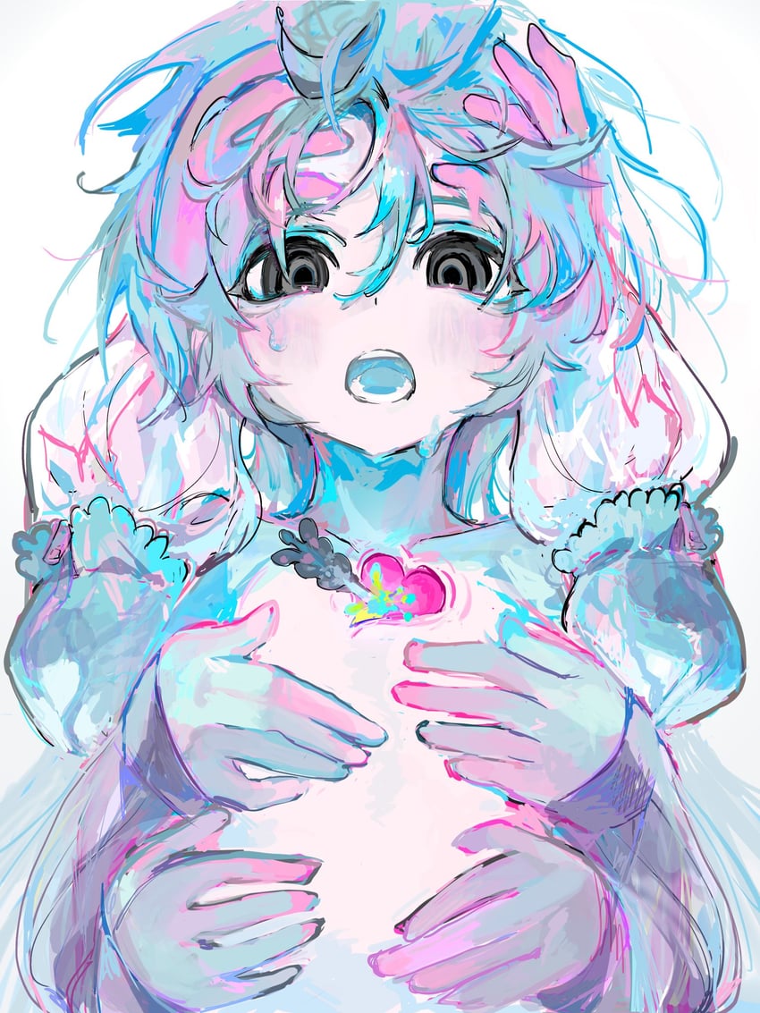原创 1名女孩 一箭穿心 黑瞳 蓝发 蓝舌头
