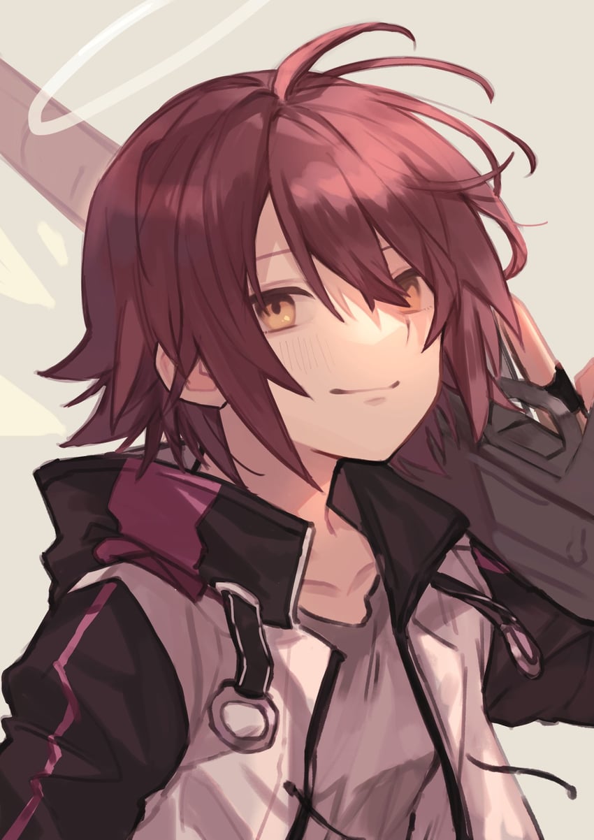 明日方舟、能天使 (明日方舟) 1名女孩 黑色手套 脸红 乳房 闭嘴