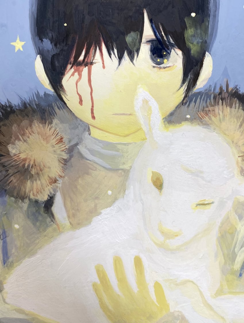 原创 1名男孩 动物 幼兽 黑发 血
