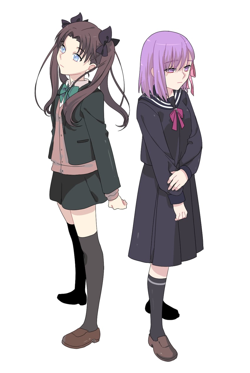 Fate/stay night、Fate系列、间桐樱 2名女孩 黑色夹克 黑色丝带 黑色水手领 黑色裙子
