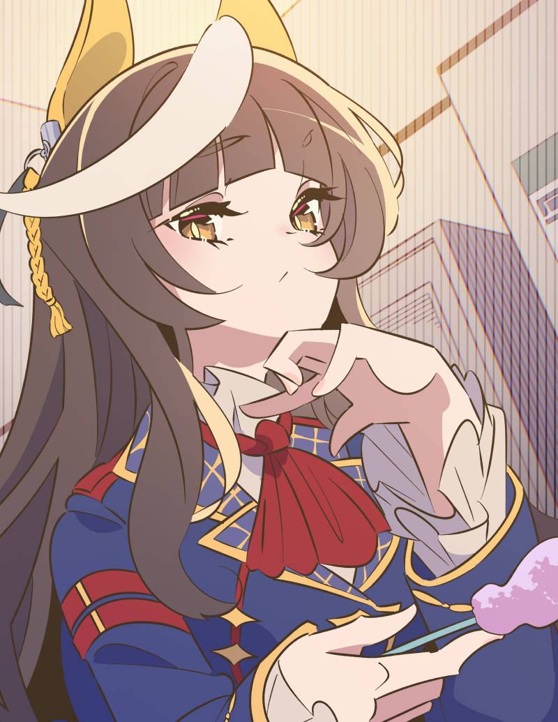 赛马娘、嘉石光辉(赛马娘)、嘉实光 (赛马娘) 1名女孩 阿斯科特领巾 蓝色夹克 耳罩 手持