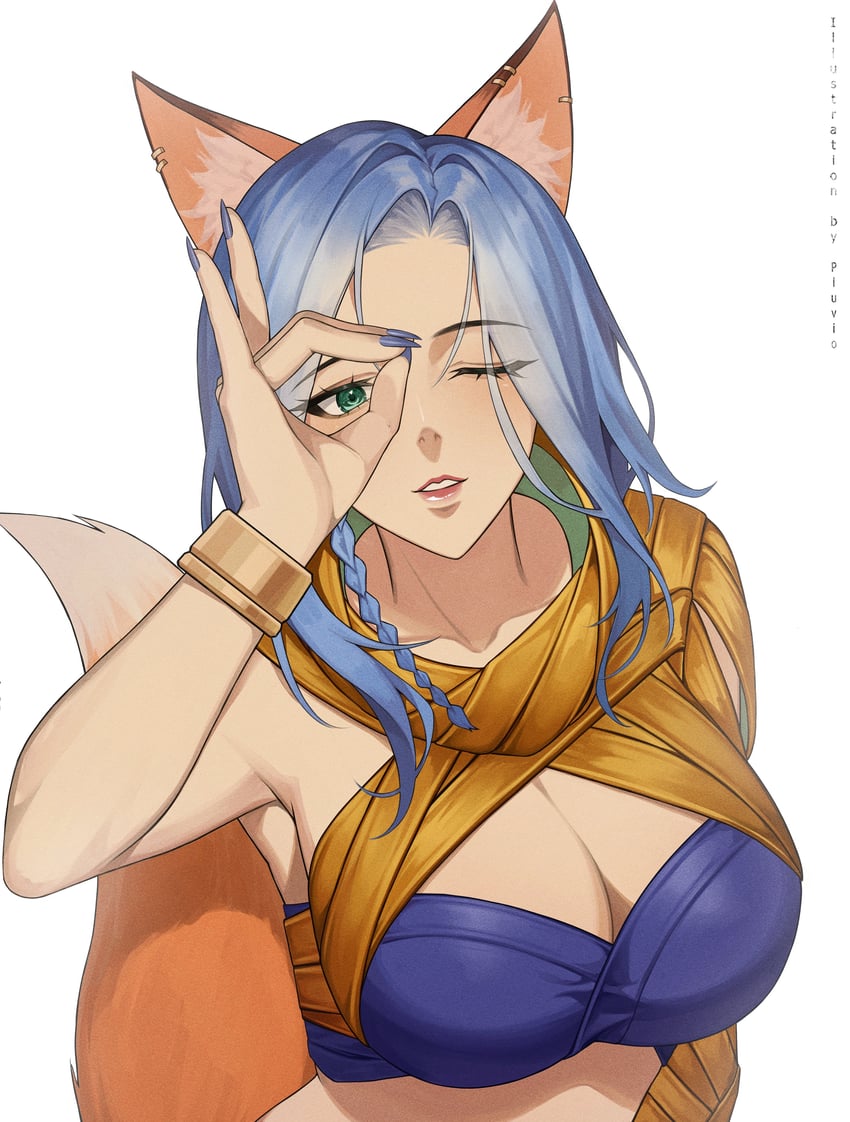 二次元插画 1名女孩 兽耳毛 兽耳 作者名 蓝发