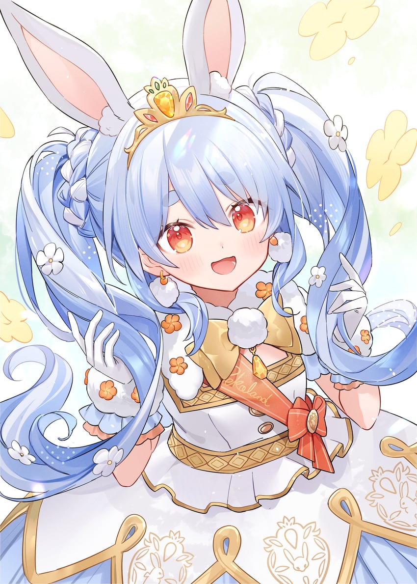 Hololive、兔田佩克拉、兔田佩克拉 (佩可兰德公主) 1名女孩 兽耳毛 兽耳 蓝发 脸红