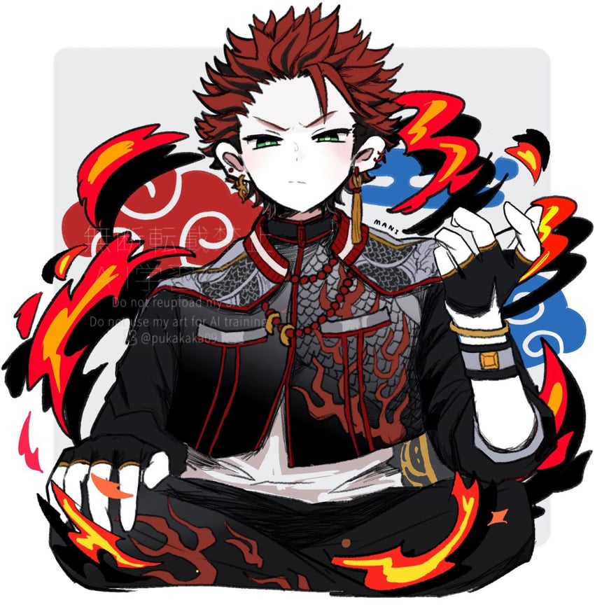 偶像梦幻祭、鬼龙红郎 1名男孩 黑色手套 黑发 手链 亮瞳