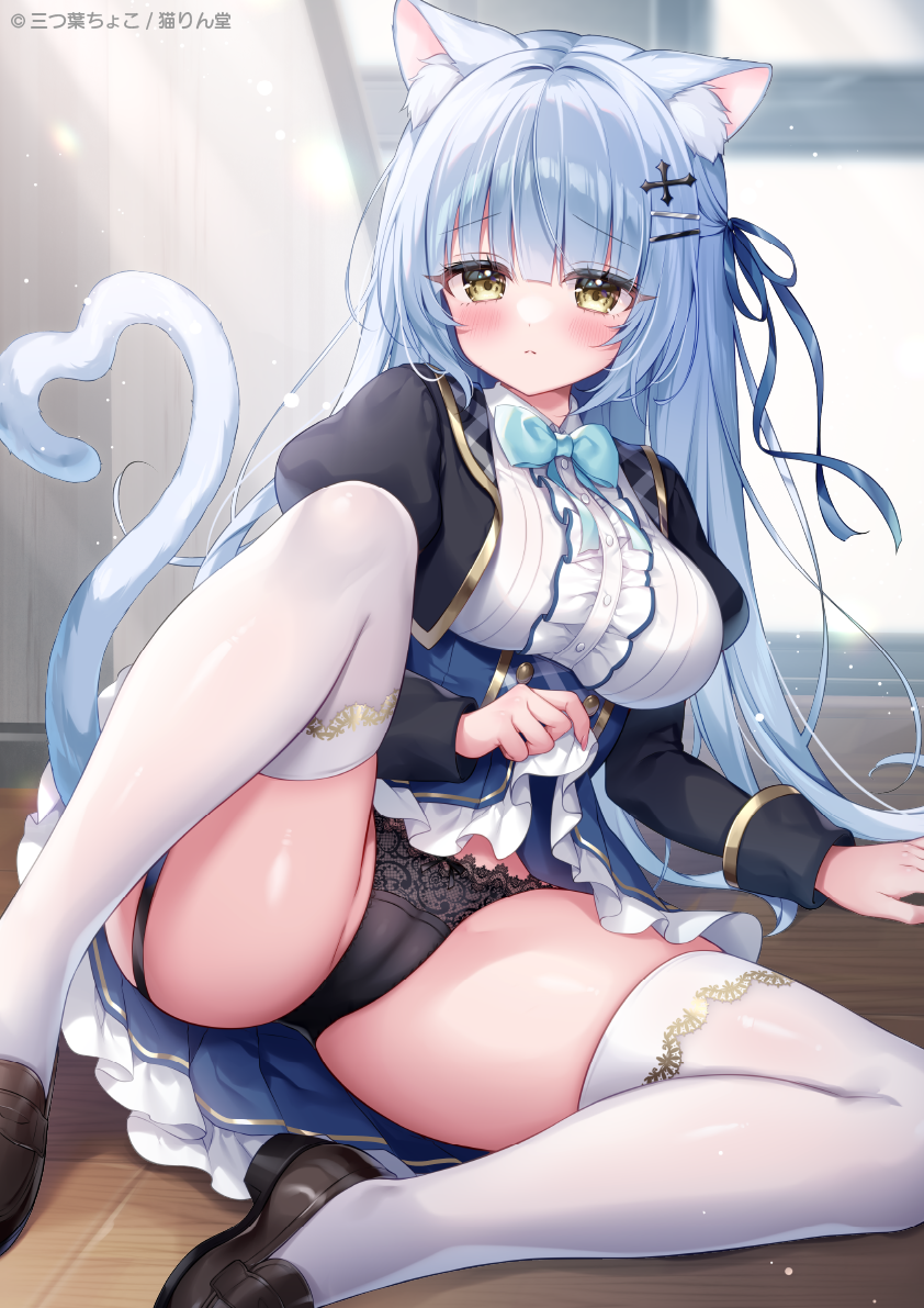 原创 1名女孩 兽耳 作者名 黑色内裤 脸红