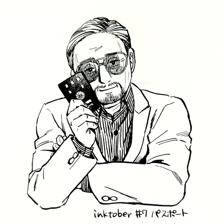 二次元插画 1名男孩 胡子 闭嘴 有领衬衫 躯干截断