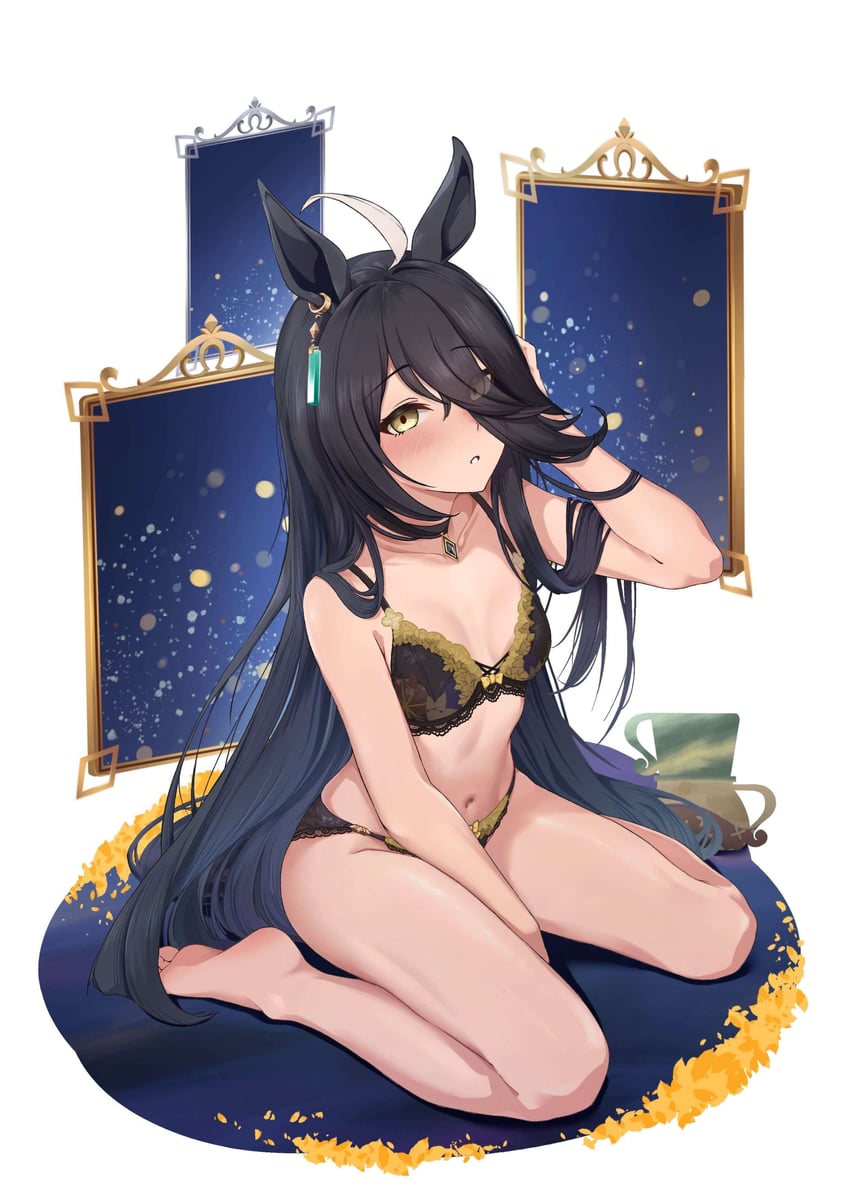 赛马娘、曼城茶座 (赛马娘) 1名女孩 呆毛 兽耳 赤脚 黑色文胸