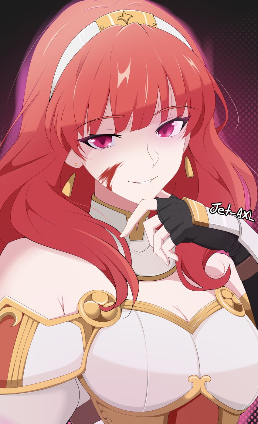 火焰纹章、火焰之纹章 Echoes 另一位英雄王、火焰之纹章：英雄 1名女孩 黑色手套 血 脸上带血 乳房