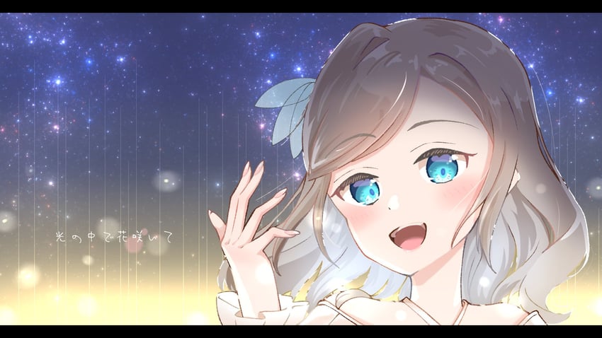 在光芒中花朵盛开、Love Live!、Love Live! 莲之空女学院学园偶像部 1名女孩 :D 露肩 蓝眼 交叉绑带