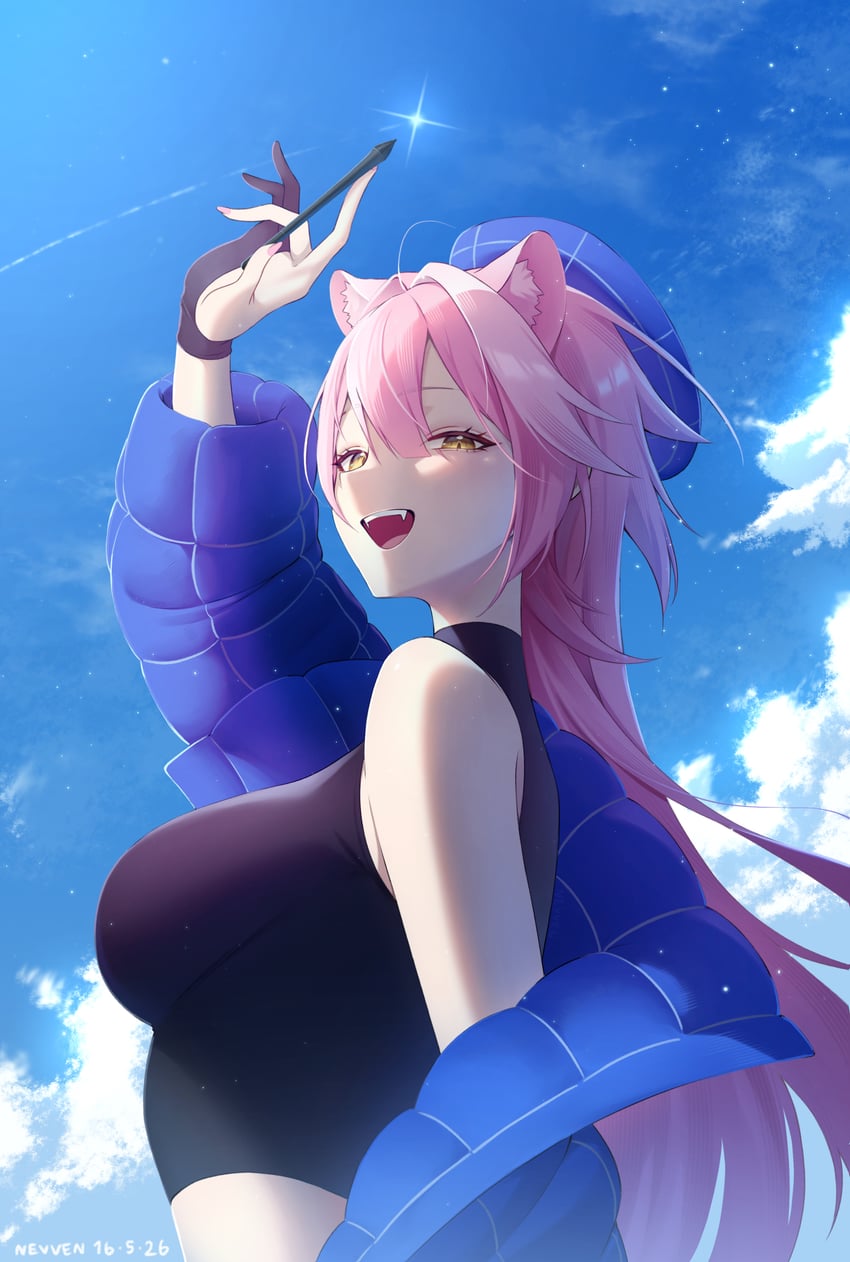 Hololive、Hololive英语、Raora Panthera (Hololive) 1名女孩 替换服装 兽耳 贝雷帽 黑色手套