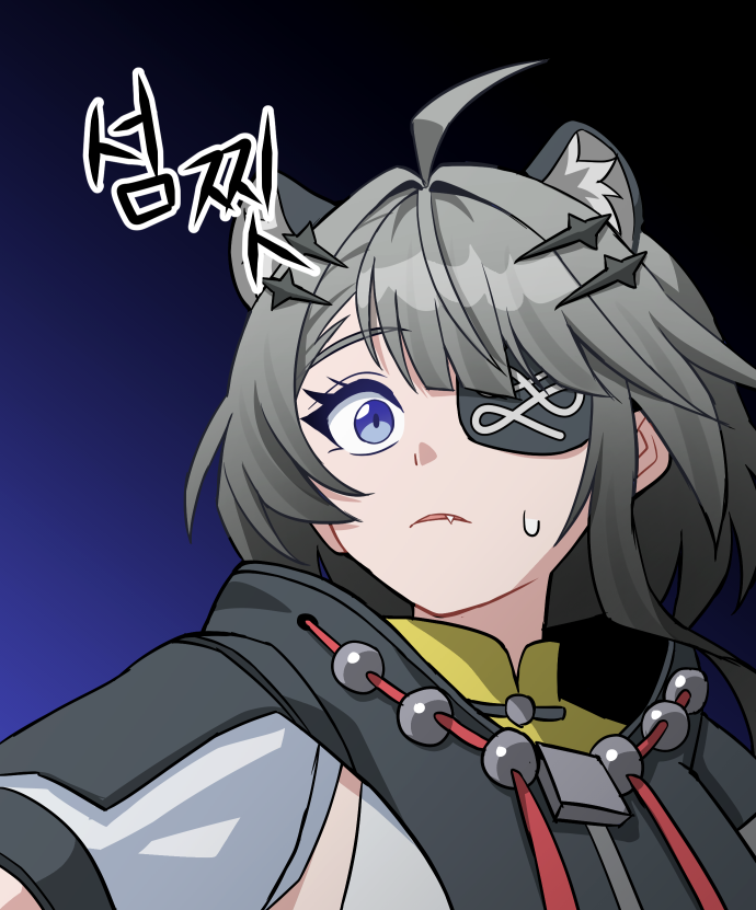 明日方舟、明日方舟：终末地、糖糖 (明日方舟) 1名女孩 呆毛 蓝眼 眼罩 虎牙