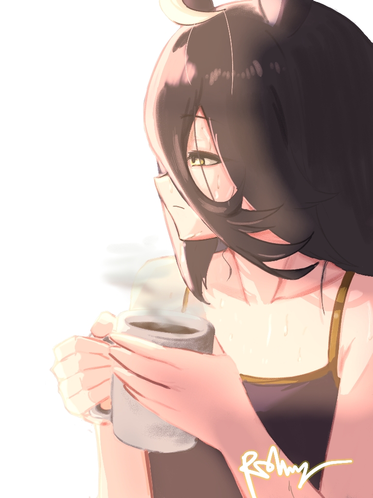 赛马娘、曼城茶座 (赛马娘) 1名女孩 呆毛 兽耳 作者名 黑吊带背心