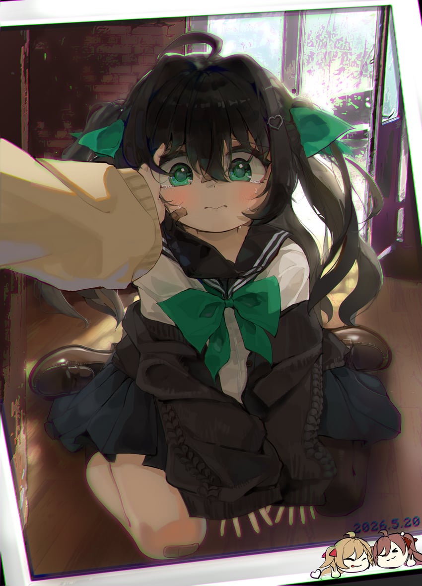 Vedal AI、Evil Neuro-sama、nere 2名女孩 呆毛 不对称腿部穿着 创可贴 膝盖上的创可贴