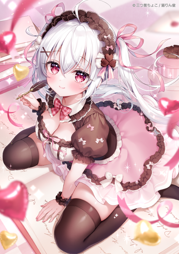 原创 1名女孩 呆毛 作者名 黑色过膝袜 脸红