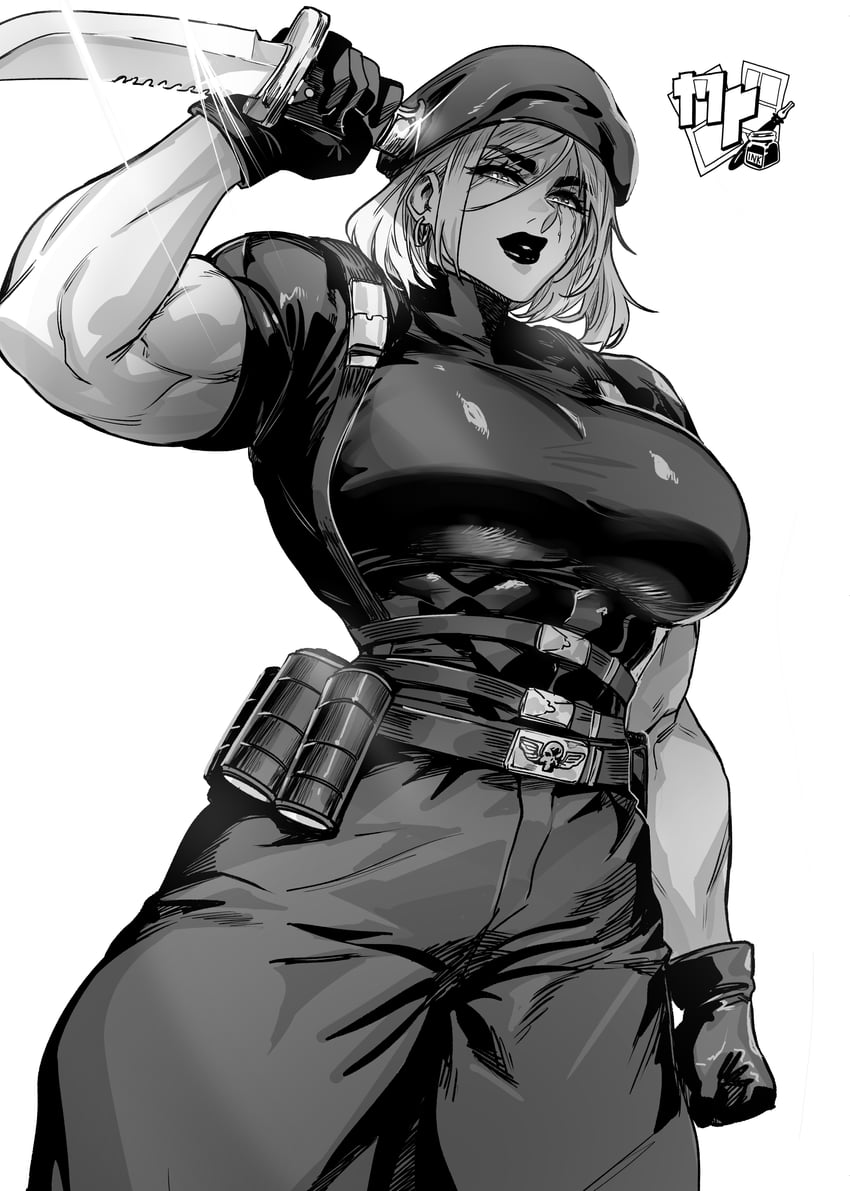 原创、sergeant kasrack (boneshotter) 1名女孩 作者标志 腰带 贝雷帽 乳房