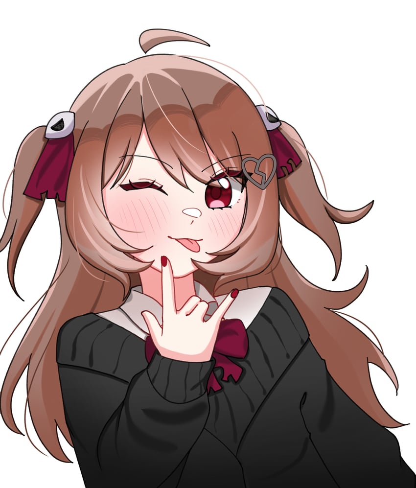 Vedal AI、Evil Neuro-sama、Evil Neuro-sama (第一套服装) 1名女孩 呆毛 黑色针织衫 蝴蝶结 蝶形领结