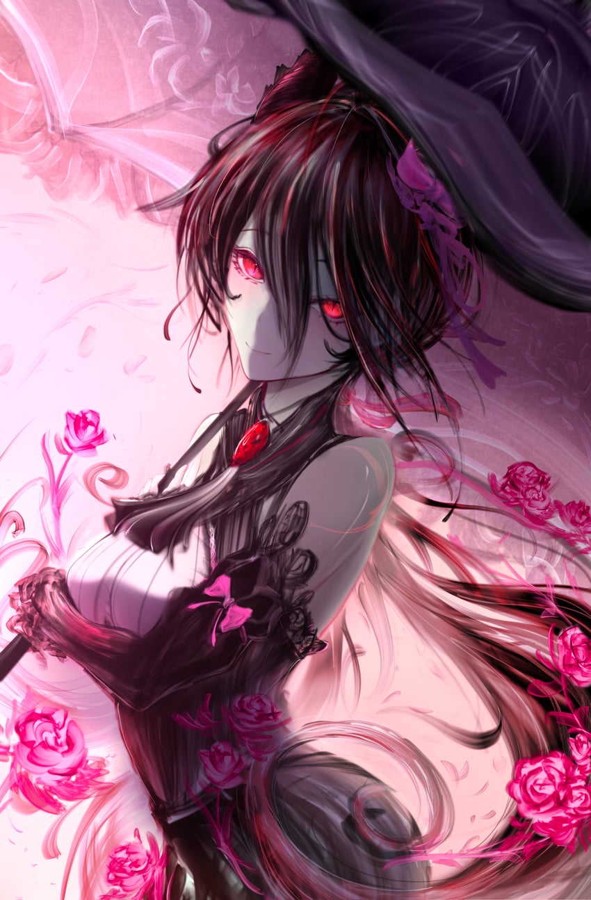 原创 1名女孩 阿斯科特领巾 黑色细领带 黑色连衣裙 黑发