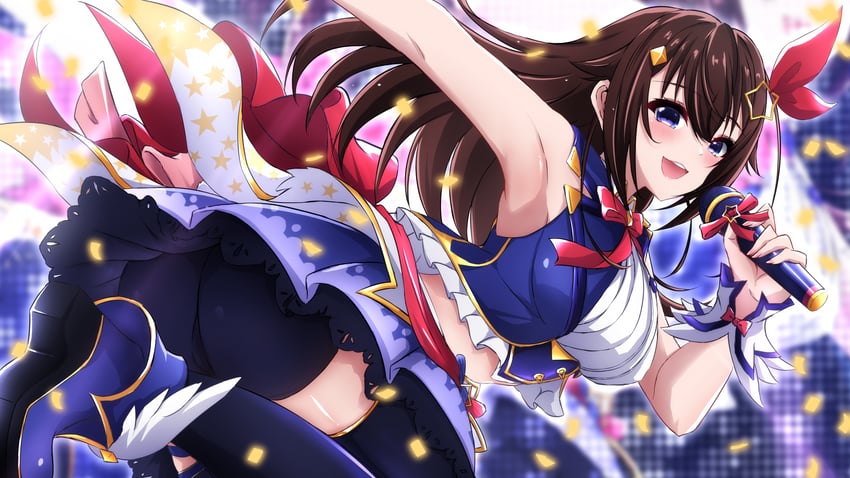 Hololive、时乃空、时乃空 (第一套服装) 1名女孩 腋下 黑色短裤 黑色过膝袜 蓝色鞋子