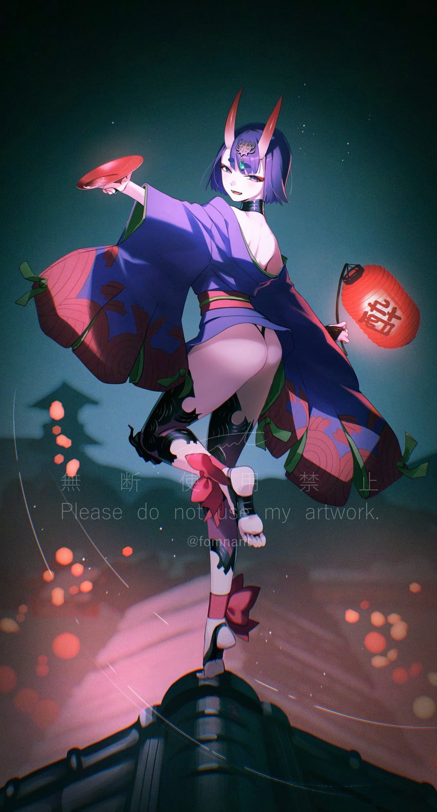 Fate/Grand Order、Fate系列、酒吞童子 (Fate) 1名女孩 酒 脚踝丝带 屁股 露肩
