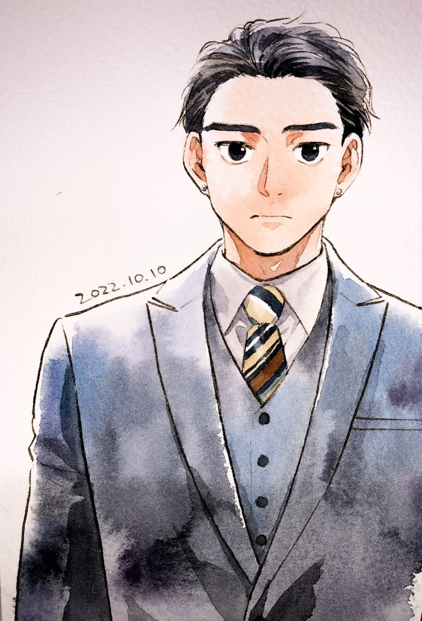 二次元插画 1名男孩 黑瞳 黑发 纽扣 闭嘴