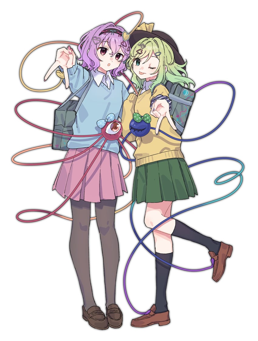 东方Project、古明地恋、古明地觉 2名女孩 :p 吐舌头 改装服装 替换服装