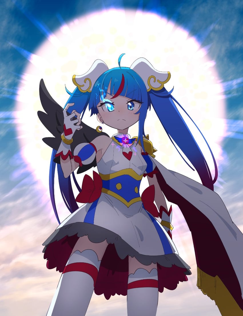 开阔天空！光之美少女、光之美少女、开朗天空 (索拉·哈蕾瓦塔儿) 1名女孩 呆毛 蓝眼 蓝发 胸针