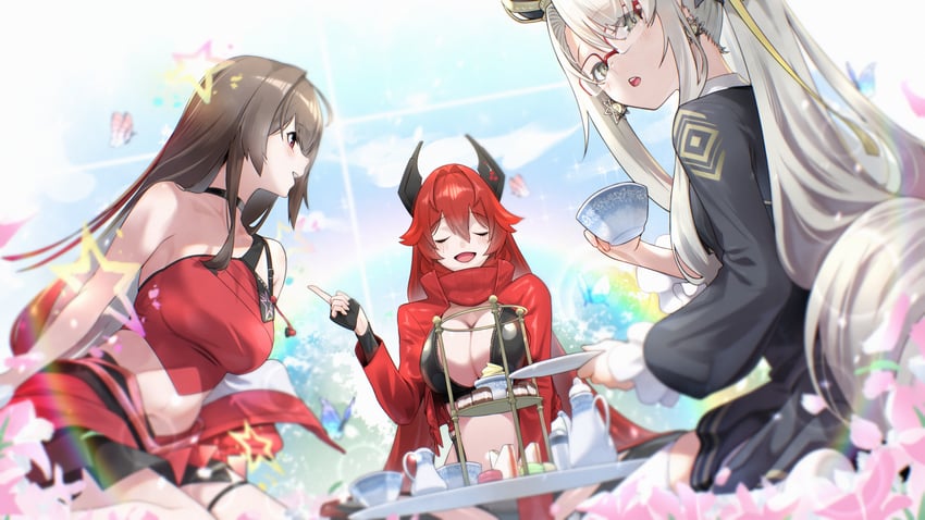 胜利女神：妮姬、普莉蒂 (胜利女神：妮姬)、公主 (胜利女神：妮姬) 3人女子 露肩 黑色项圈 黑色手套 黑色夹克