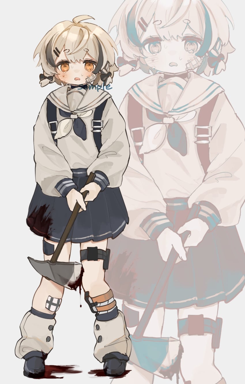 原创 1名女孩 斧头 背包 包 黑鞋