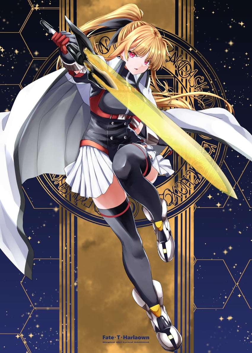 魔法少女奈叶、魔法少女奈叶Exceeds：枪火复仇、魔法少女奈叶 Reflection 1名女孩 踝靴 黑色过膝袜 金发 靴子