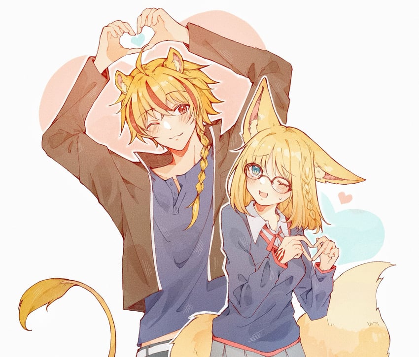 Fate/strange Fake、Fate系列、理查一世 (Fate) 1名男孩 1名女孩 呆毛 兽耳毛 兽耳