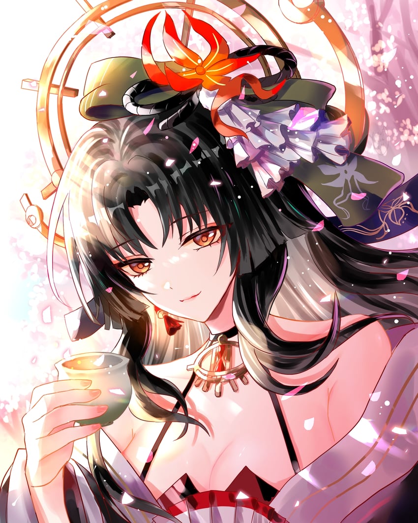 从虚无到永恒、帆鸟 (圣洁之歌) 1名女孩 黑色项圈 黑发 黑色和服 乳房