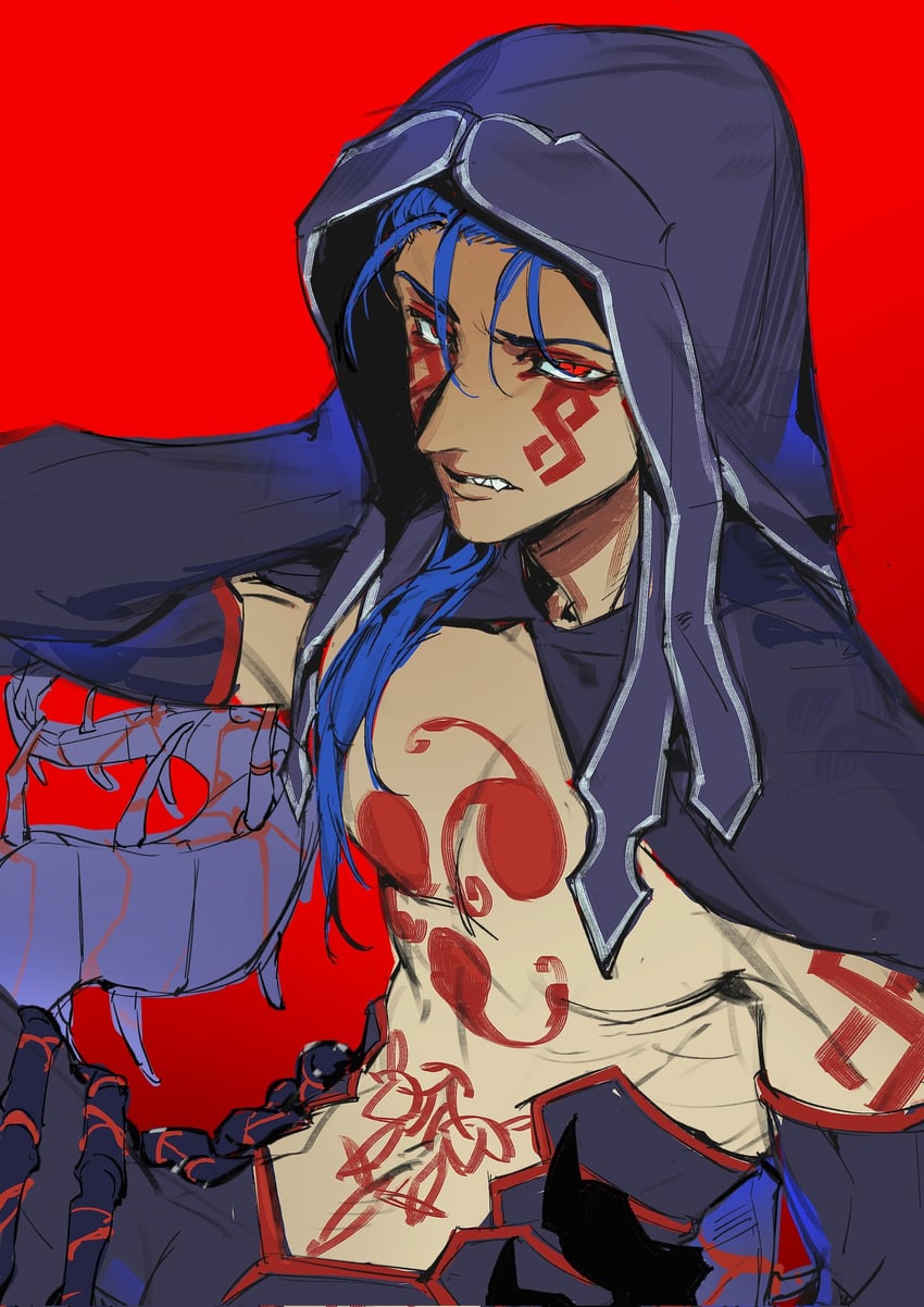 Fate/Grand Order、Fate系列、库·丘林 (Fate) 1名男孩 蓝发 脸部印记 手套 兜帽