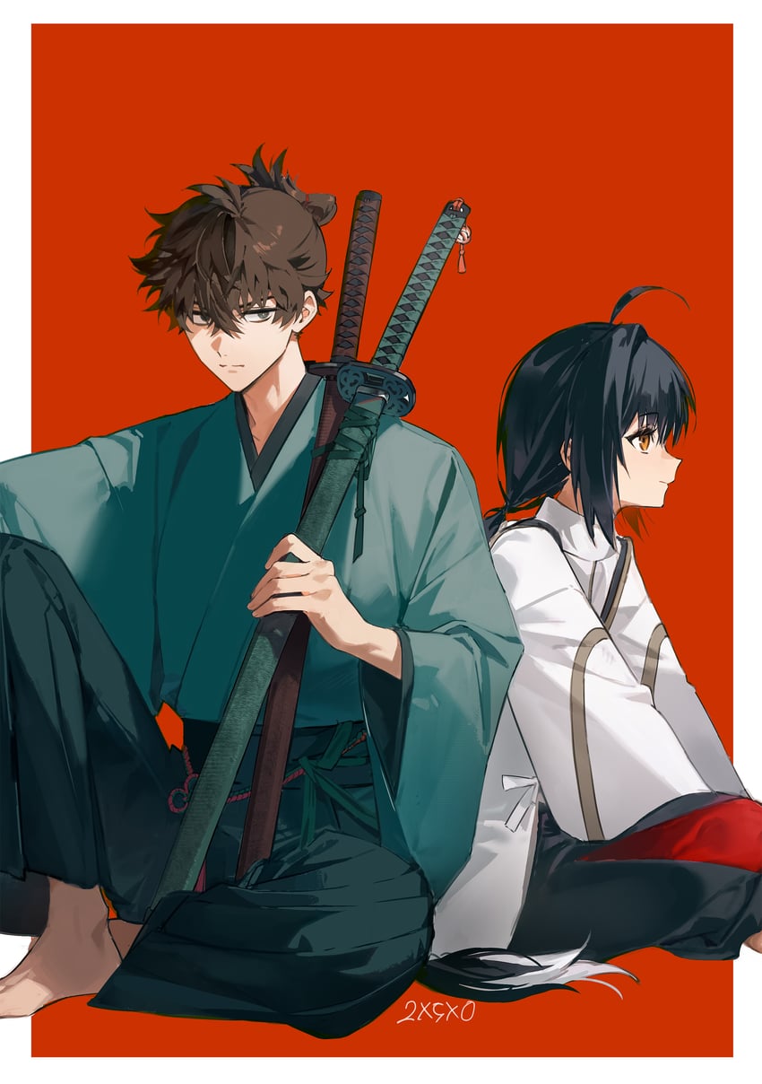Fate/Samurai Remnant、Fate系列、宫本伊织 (Fate) 1名男孩 1个其他角色 呆毛 中性 黑发