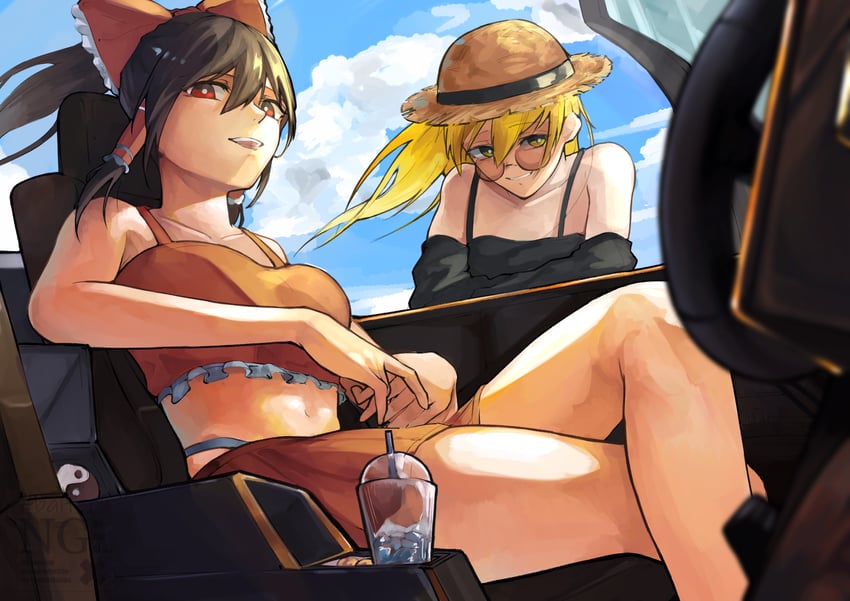 东方Project、博丽灵梦、雾雨魔理沙 2名女孩 替换服装 替换头饰 戴眼镜的 黑色连衣裙