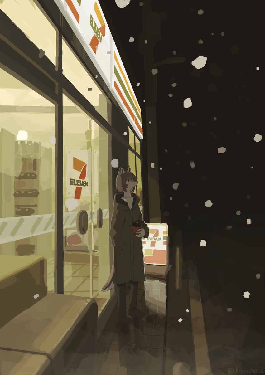 7-Eleven、原创 1名女孩 棕发 外套 便利店 杯子