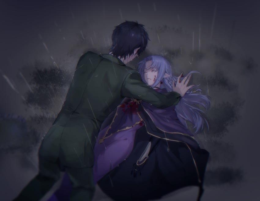 Fate/stay night、Fate系列、葛木宗一郎 1名女孩 四肢着地 黑发 血 脸上带血
