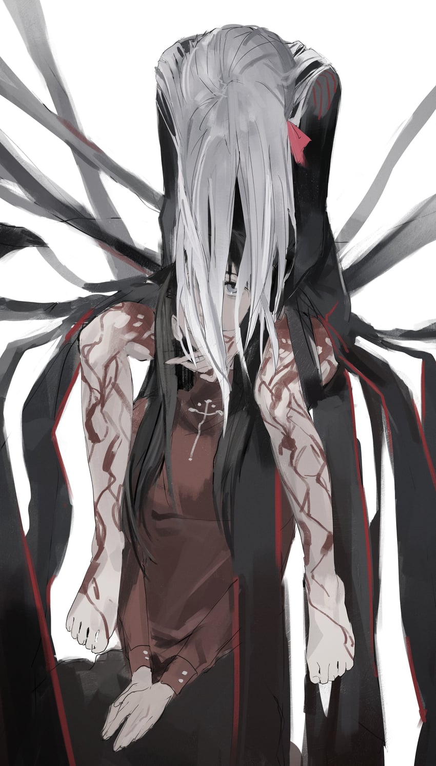 Fate/stay night、Fate系列、安哥拉·曼纽（Fate） 2名女孩 赤脚 黑发 身体纹路 连衣裙