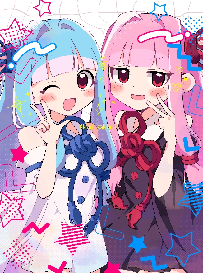 VOICEROID、琴叶茜、琴叶葵 2名女孩 :D 微笑 露肩 黑色连衣裙