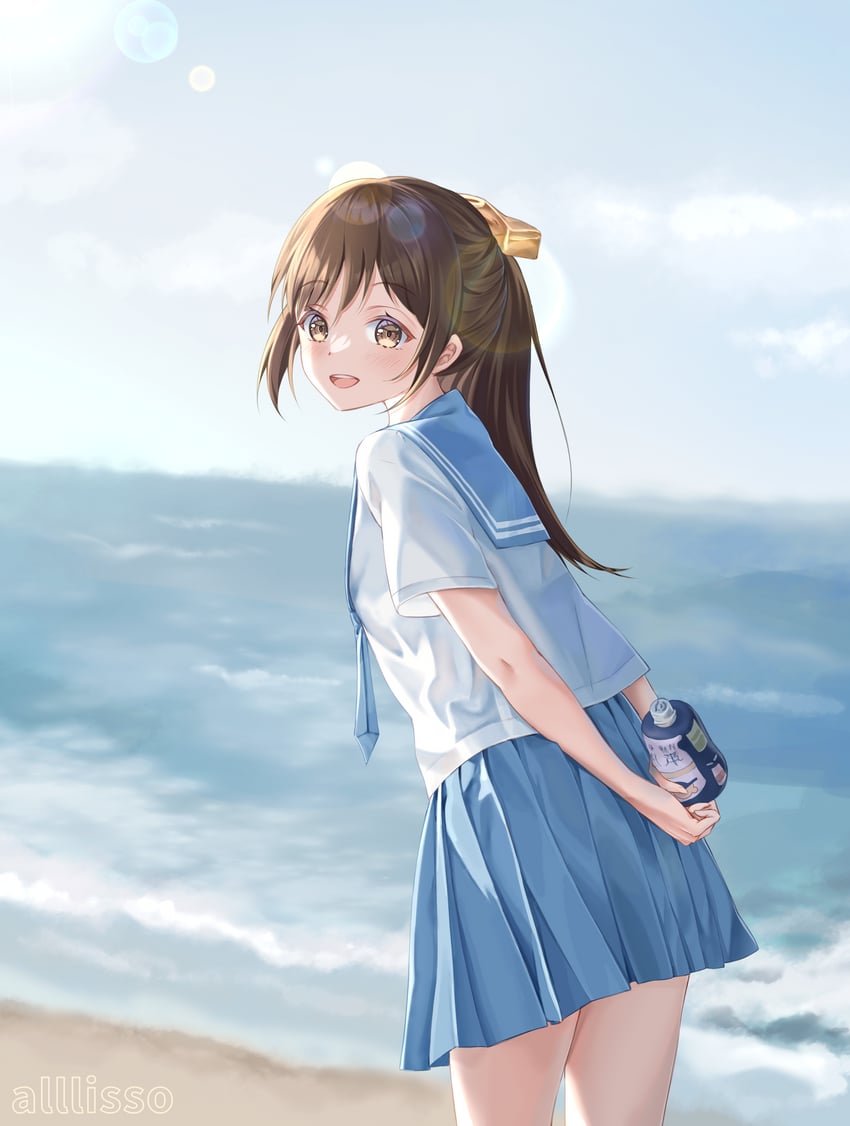 原创 1名女孩 :D 双手背在身后 海滩 蓝色领带