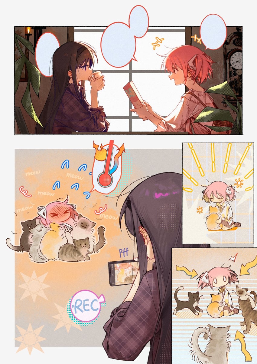 魔法少女小圆、魔法少女小圆、晓美焰 +++ 2名女孩 :D 闭眼挤眼 微笑