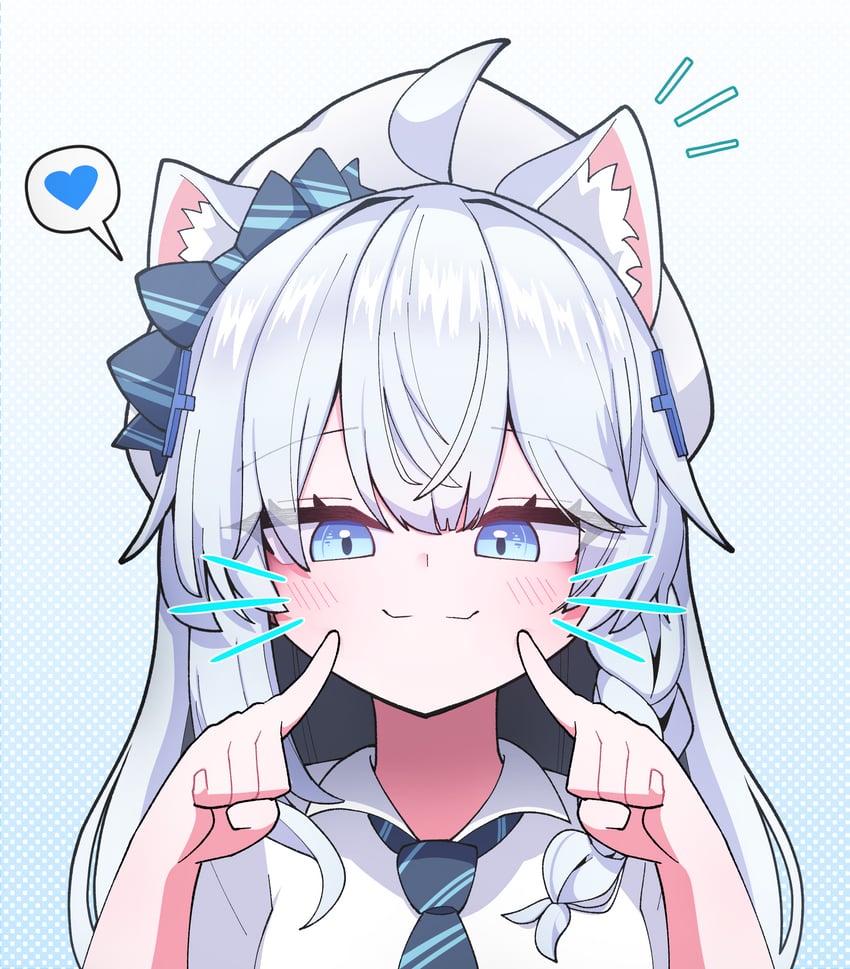 二次元插画 1名女孩 猫脸笑 呆毛 兽耳毛 兽耳