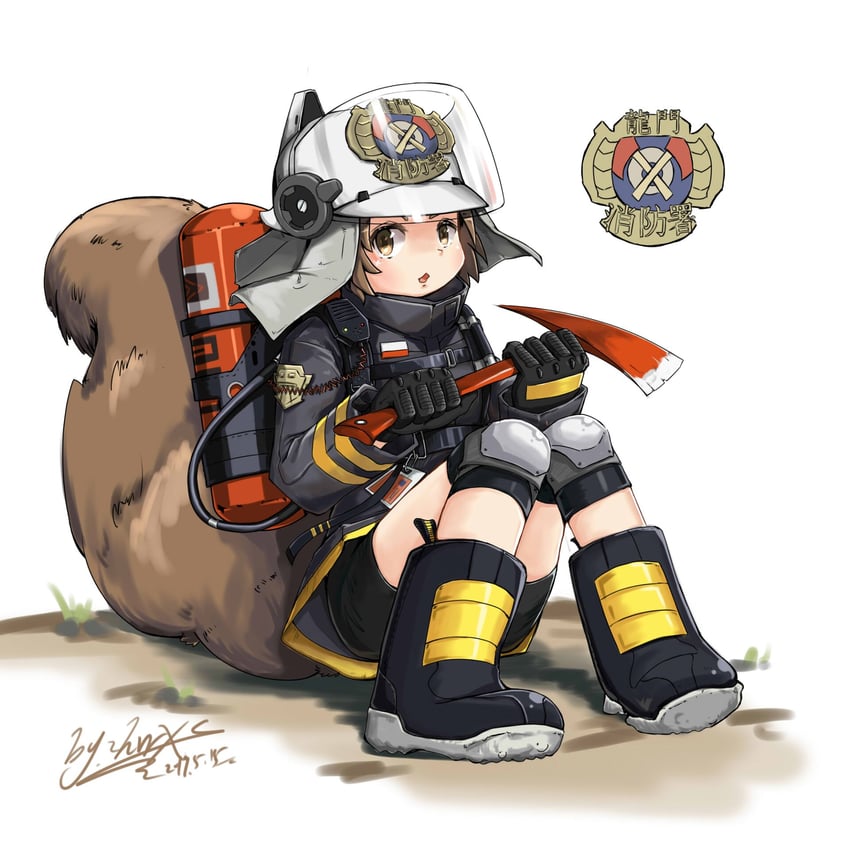 明日方舟、阿消 (明日方舟) 1名女孩 兽耳头盔 兽耳 动物头盔 斧头